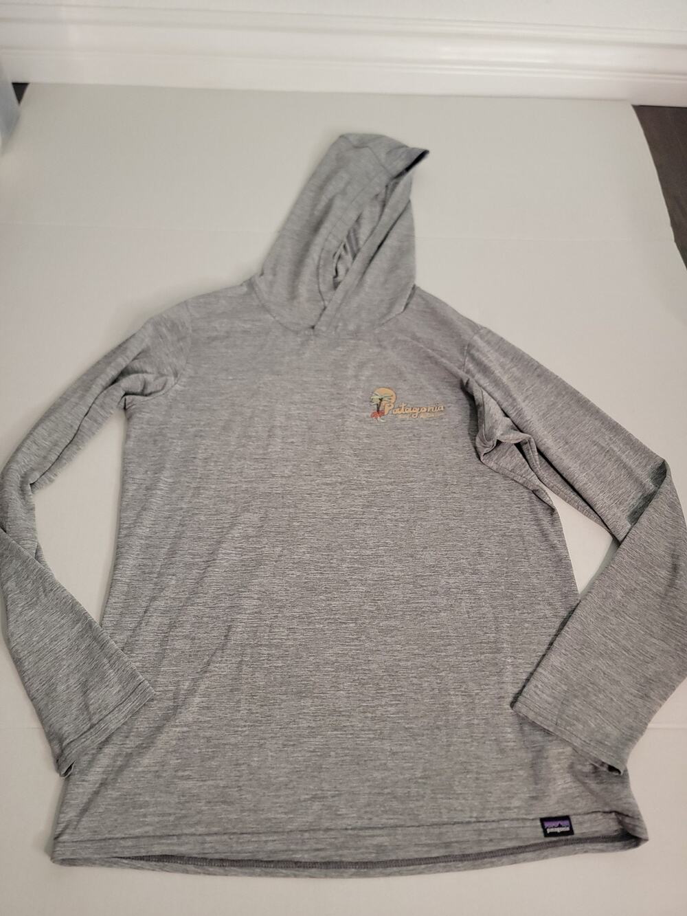 Patagonia Light Gray Hooded Long Sleeve Shirt